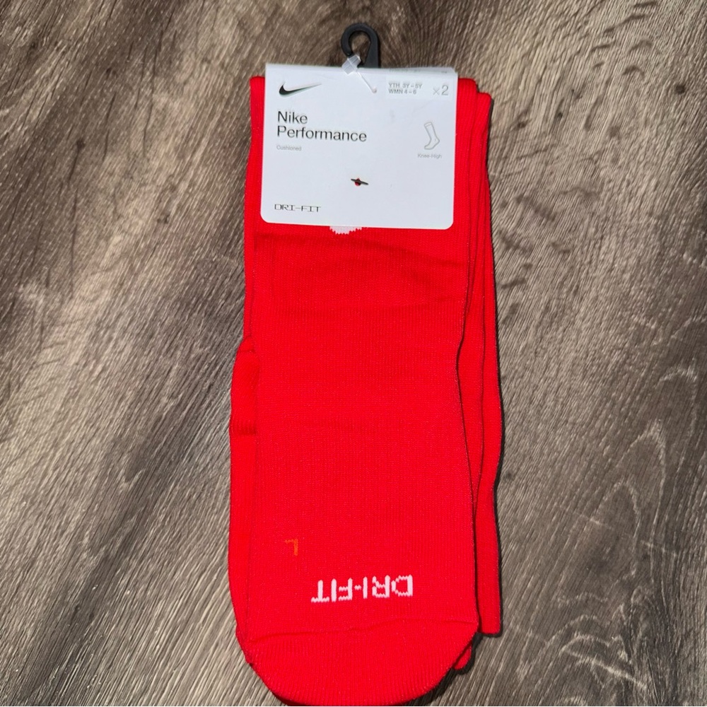 🆕 Nike Performance Dri-FIT Knee High Socks Red Cushioned 2-Pack 3Y-5Y WMN 4-6